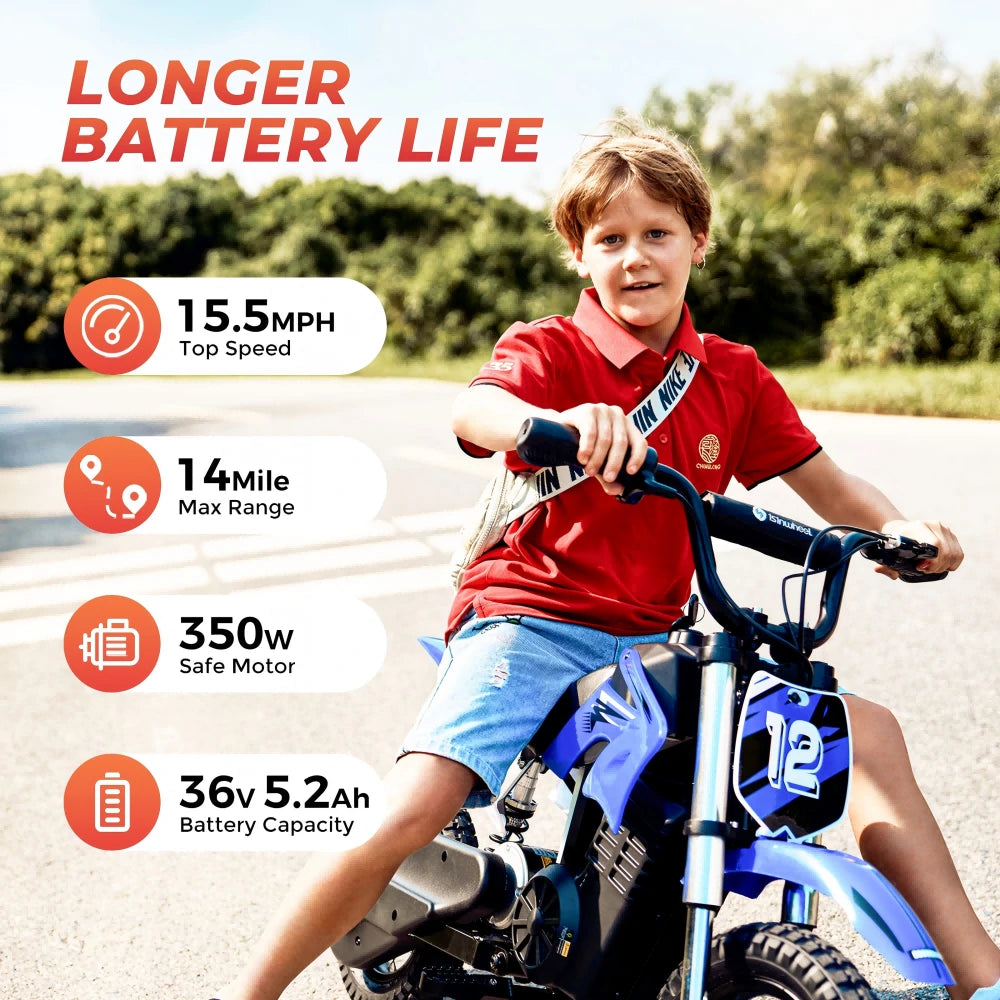 ISINWHEEL A12 12" Electric Dirt Motorbike For Kids 350W Motor 36V 5.2Ah Battery