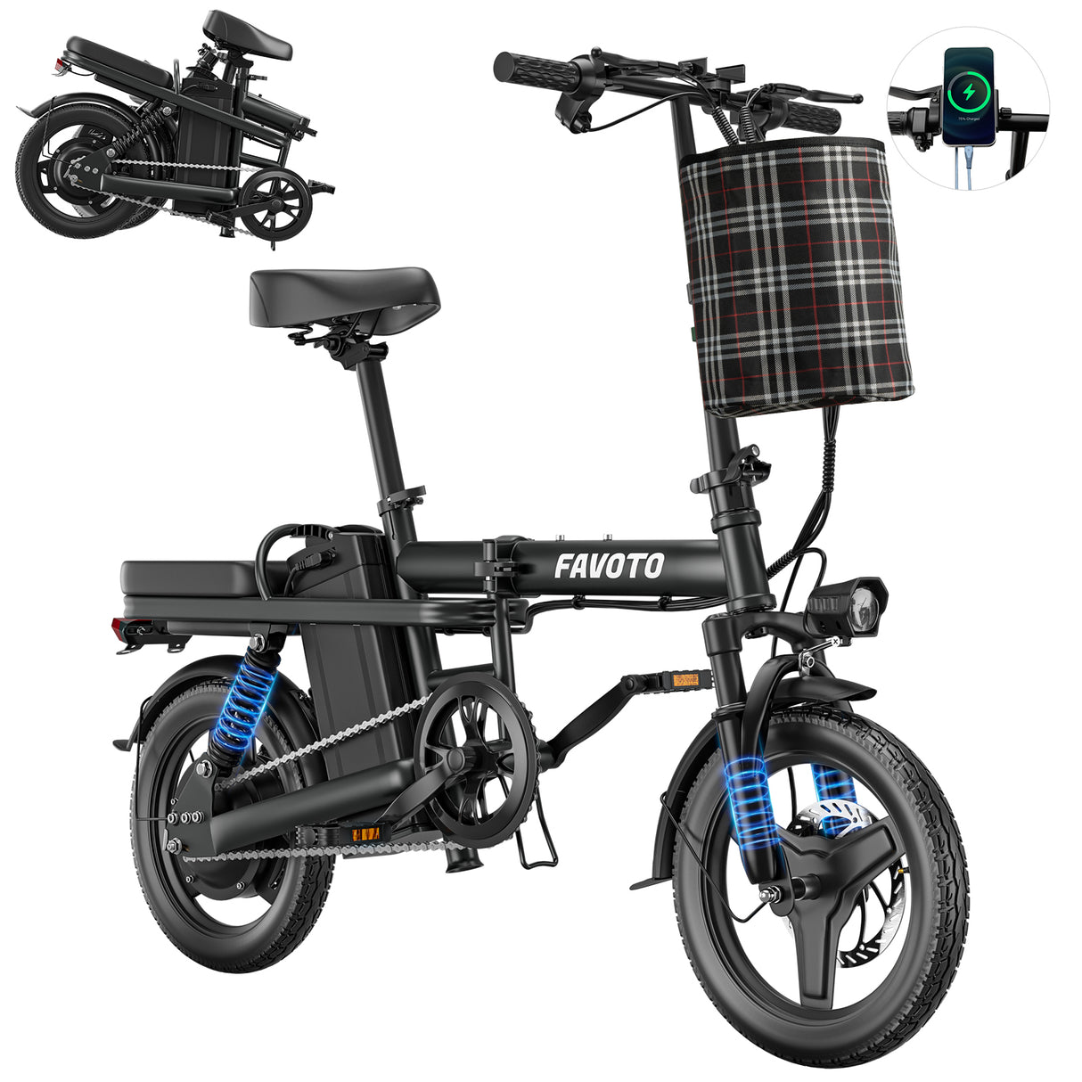 MEELOD Z9-2 14" Mini Folding Electric Bike 750W Peak Motor 48V 15.6Ah Battery