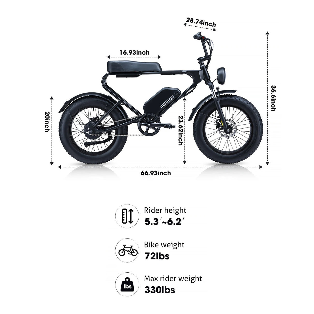 MEELOD DK200 20" Retro Moped Style Electric Bike 750W Motor 48V 13Ah Battery