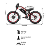 MEELOD XT600DL 26" Retro Moped Style Electric Bike 1200W Peak Dual Motors 52V 25Ah Battery