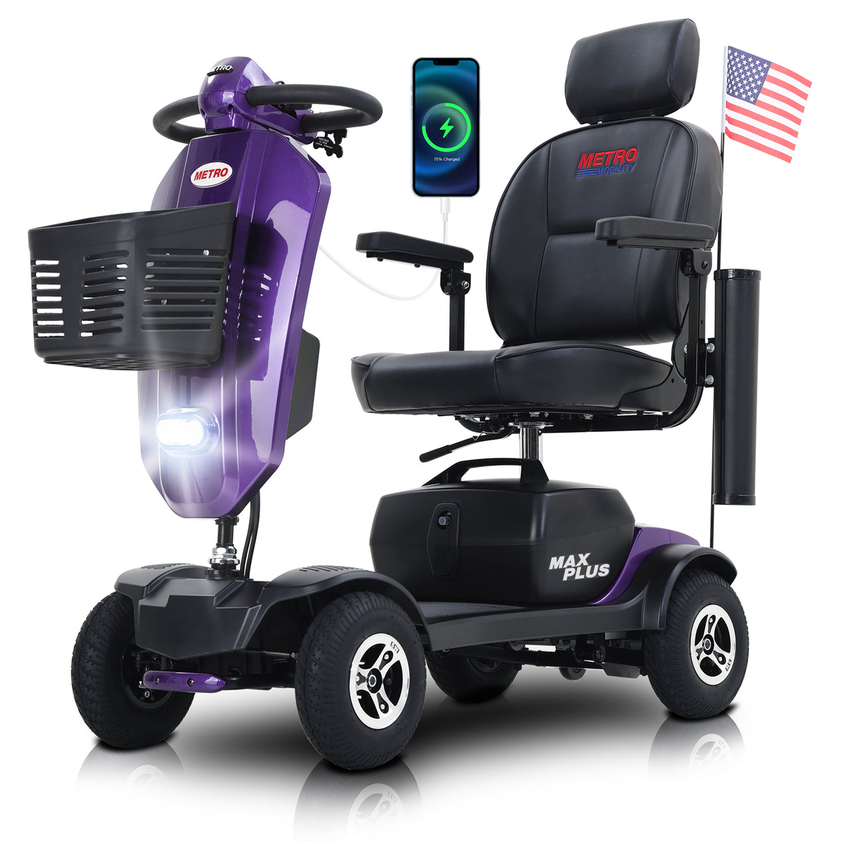 METRO MOBILITY MAX PLUS 9" 4 Wheel Electric Mobility Scooter  300W Motor 24V 20Ah*2  Battery