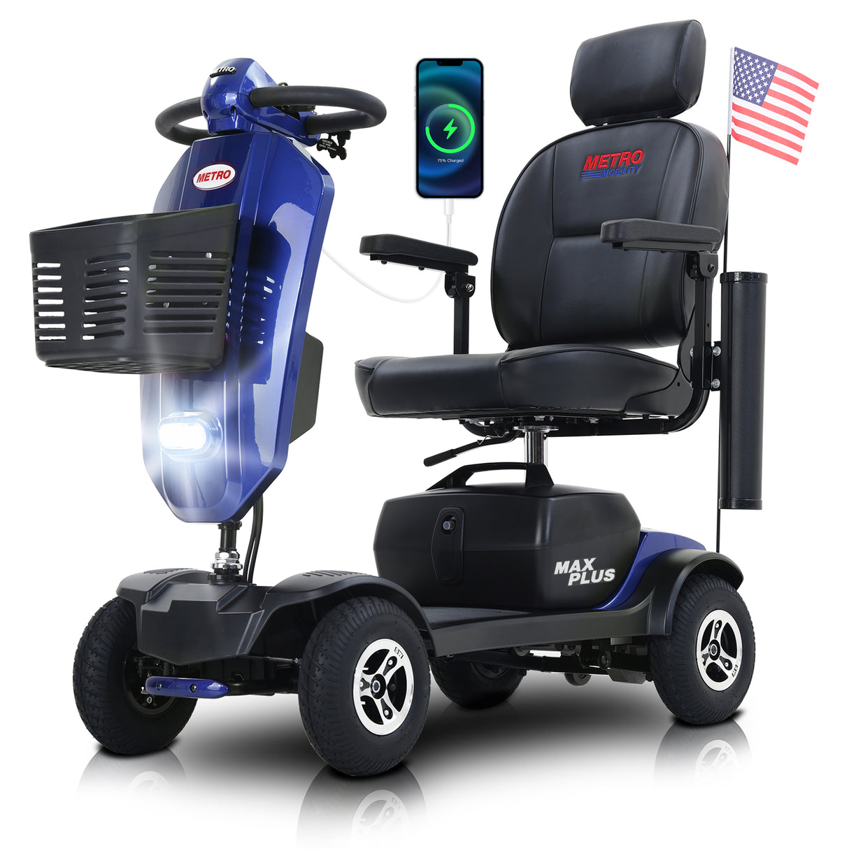 METRO MOBILITY MAX PLUS 9" 4 Wheel Electric Mobility Scooter  300W Motor 24V 20Ah*2  Battery