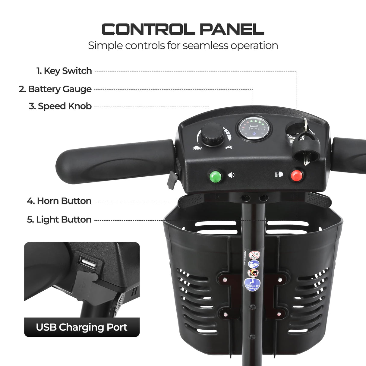 METRO MOBILITY M2 7.1" 4 Wheel Mobility Scooter 250W Motor 24V 12Ah lead-acid Battery