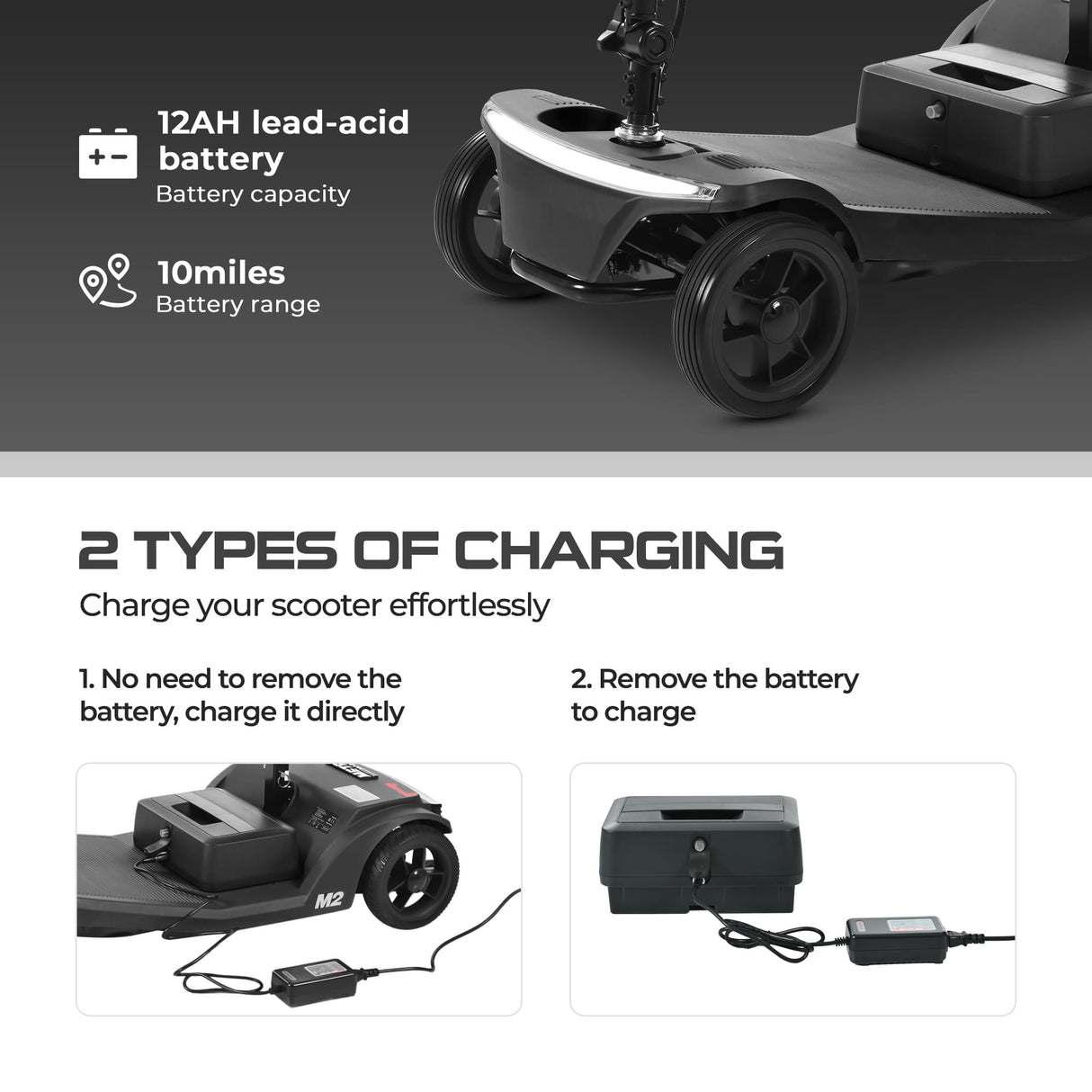 METRO MOBILITY M2 7.1" 4 Wheel Mobility Scooter 250W Motor 24V 12Ah lead-acid Battery