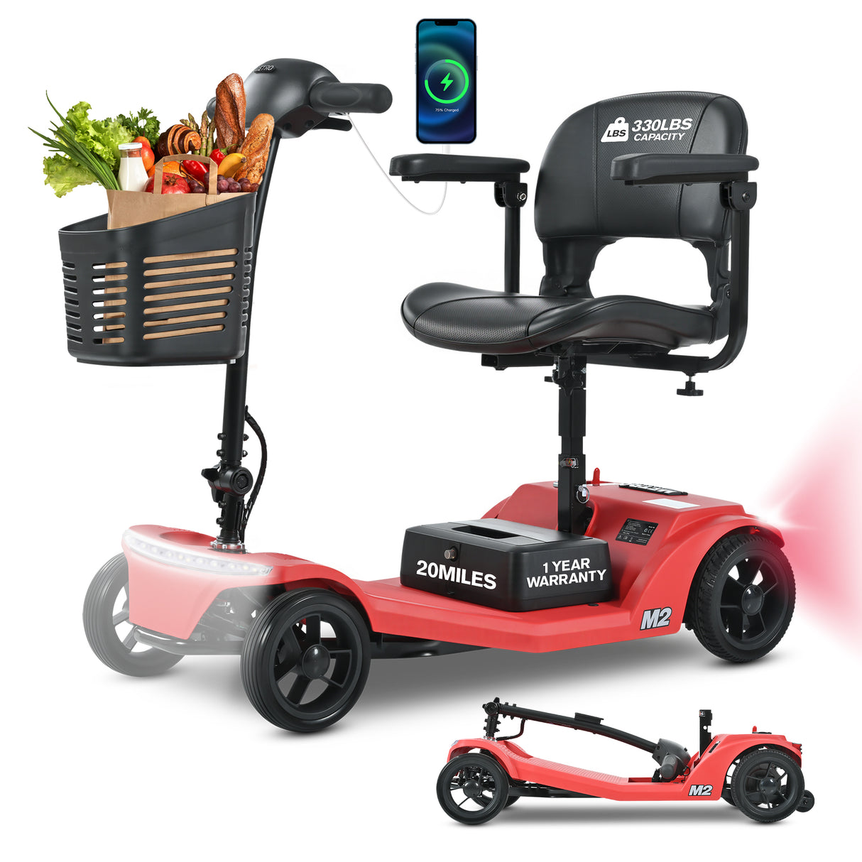METRO MOBILITY M2 7.1" 4 Wheel Mobility Scooter 250W Motor 24V 22.5Ah lithium Battery