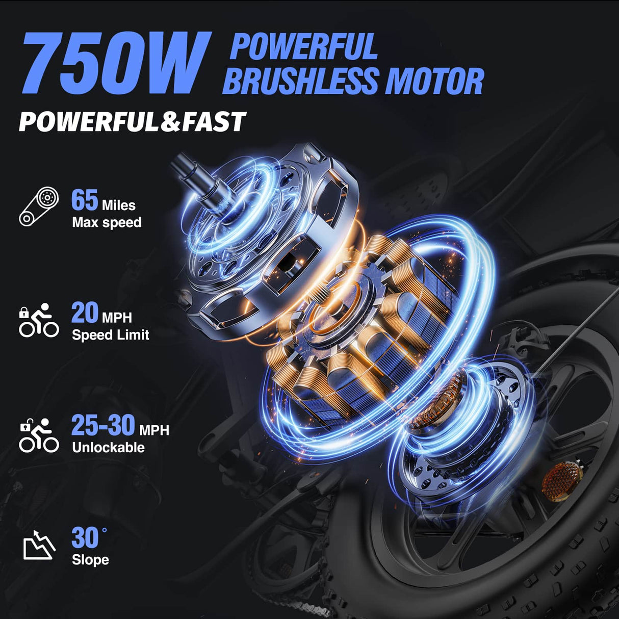 RIDSTAR Q16 16" Fat Tires Electric Bikes 750W Motor 48V 20Ah Battery