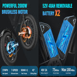 Ridstar Q20 Pro gros pneus vélo électrique 2*1000W moteur 52V 20Ah double batterie