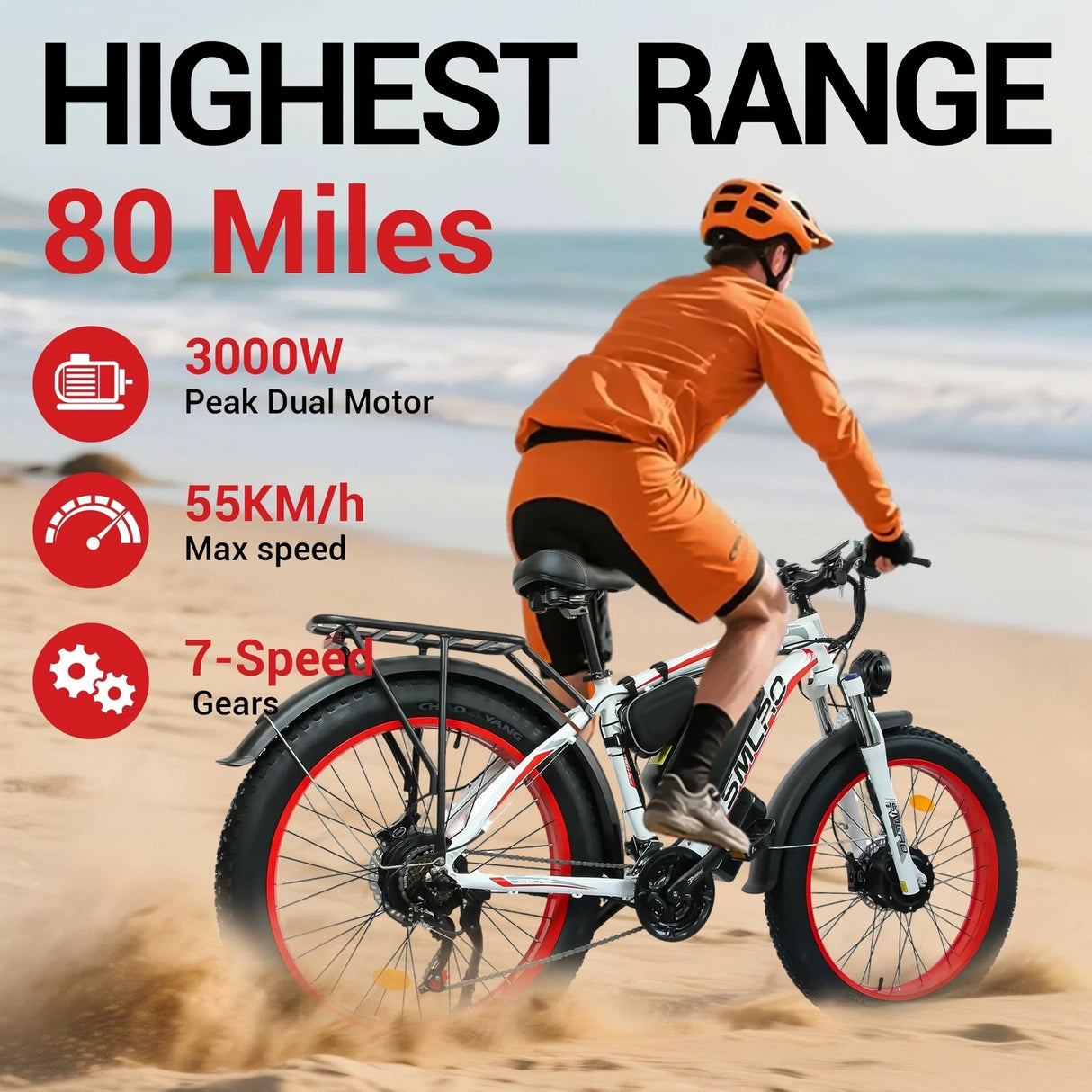SMLRO XDC600 26" Off-road Electric Bike Dual Motor 2000W 52V 30Ah Battery