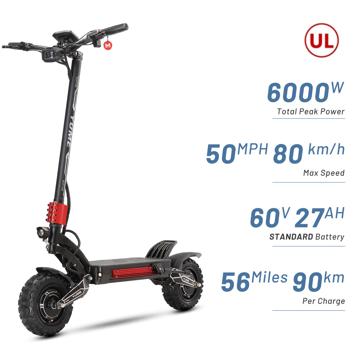 YUME Raptor 11" All-Terrain Electric Scooter 3000W*2 Dual Motors 60V 27Ah/30Ah Battery