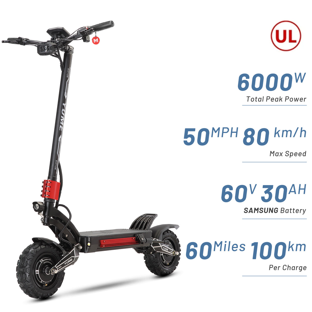 YUME Raptor 11" All-Terrain Electric Scooter 3000W*2 Dual Motors 60V 27Ah/30Ah Battery