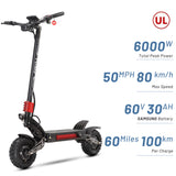 YUME Raptor 11" All-Terrain Electric Scooter 3000W*2 Dual Motors 60V 27Ah/30Ah Battery