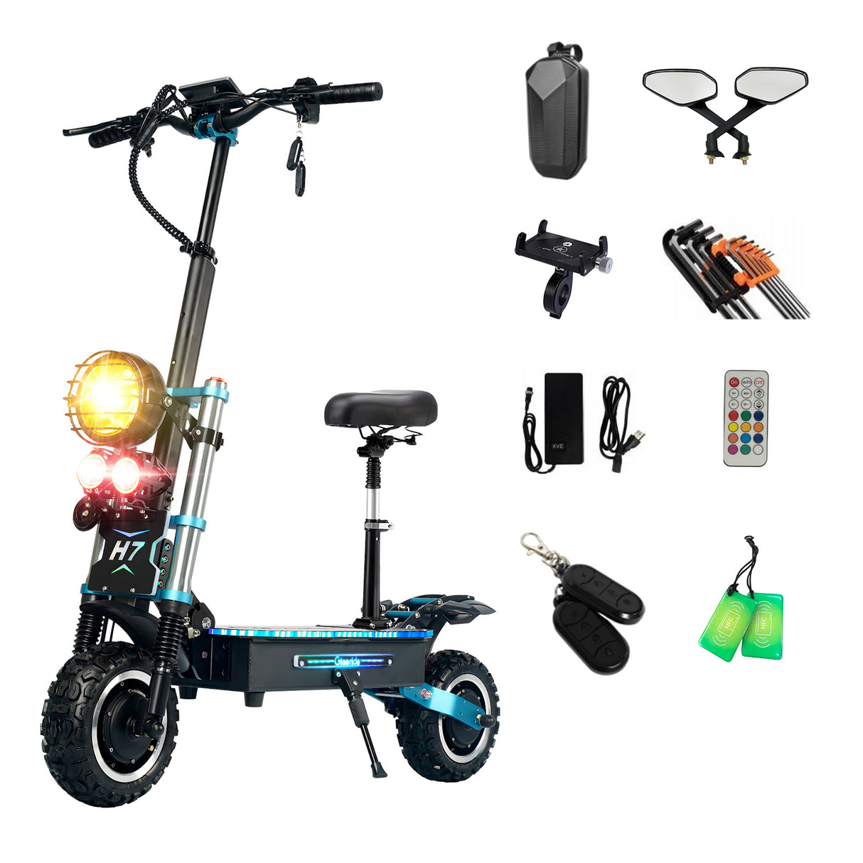 GLEERIDE H7 11" Off-Road Electric Scooter 3000W*2 Dual Motor 60V 30Ah LG Battery