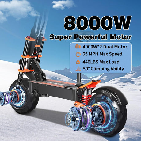 TOURSOR X8 13" Folding Electric Scooter with Seat 4000W*2 Dual Motors 60V 38.8Ah Battery