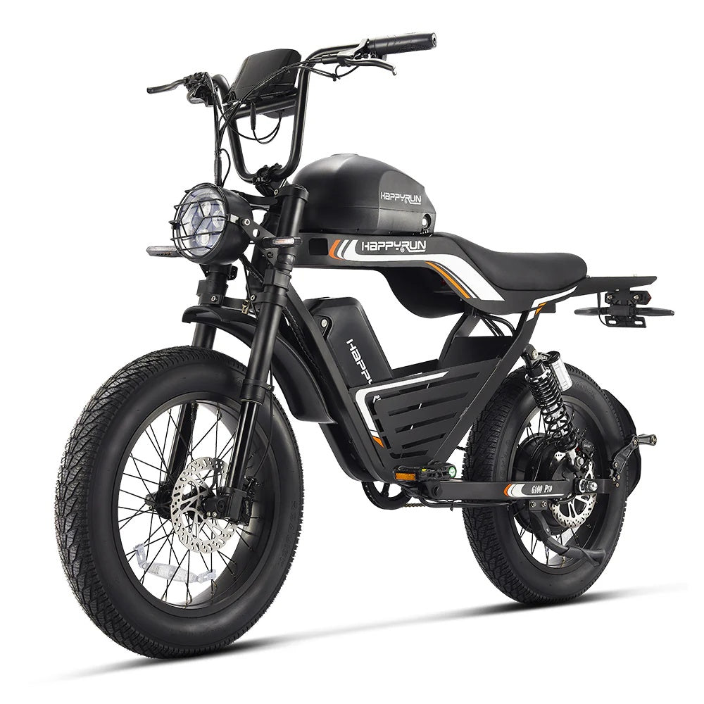 HAPPYRUN G100 Pro Fat Tire Electric Bikes 6000W Peak Motor 72V 18Ah+15Ah Dual Batteries