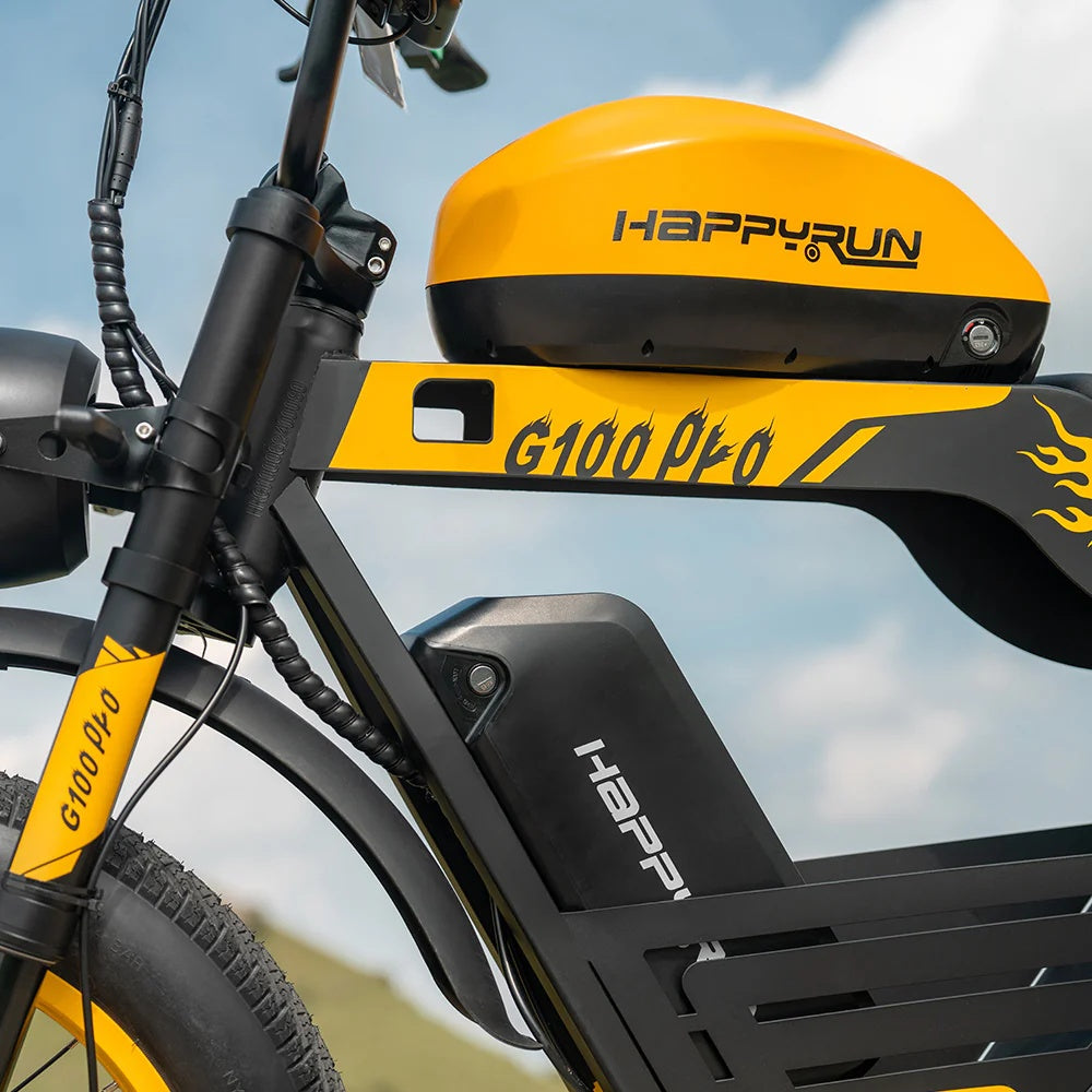 HAPPYRUN G100 Pro Fat Tire Electric Bikes 6000W Peak Motor 72V 18Ah+15Ah Dual Batteries